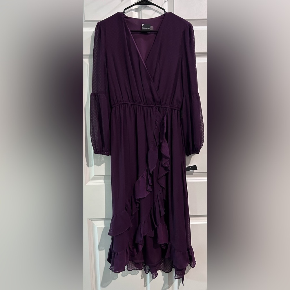 NWT Maison Tara Faux Wrap‎ Ruffle Maxi Dress Size 8 Romantic Wedding Guest Plum